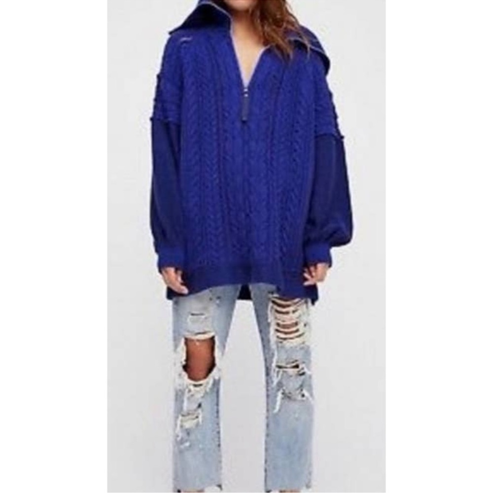 Free People Sunshine Slope Half Zip Wool Blend Sweater Size Large